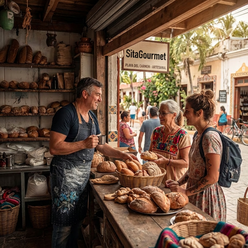 gente comprando pan en una panaderia
