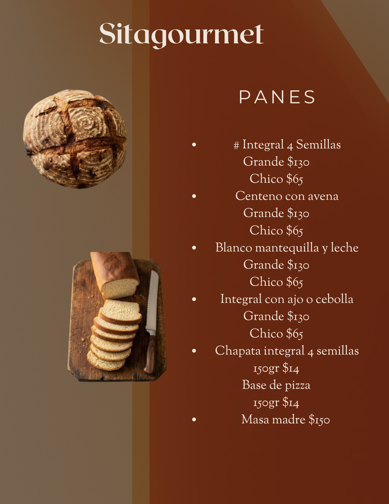 menu de panes